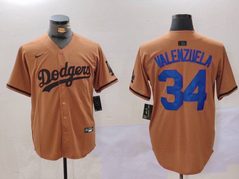 Men Los Angeles Dodgers #34 Valenzuela army green joint name 2024 Nike MLB Jersey style 1
